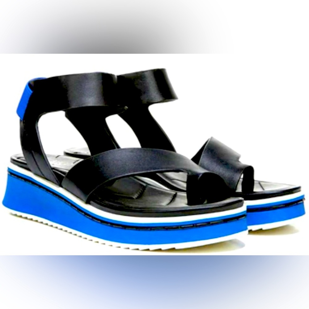 Franco Sarto Platform Sandals. Blue & Black & White.